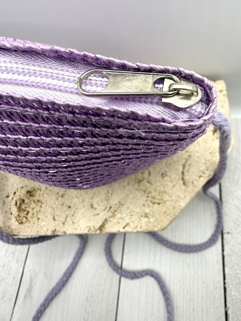 Women's Purple Hand Woven Straw Mini Crossbody Bag Boho Summer Purse NEW - Picture 5 of 9